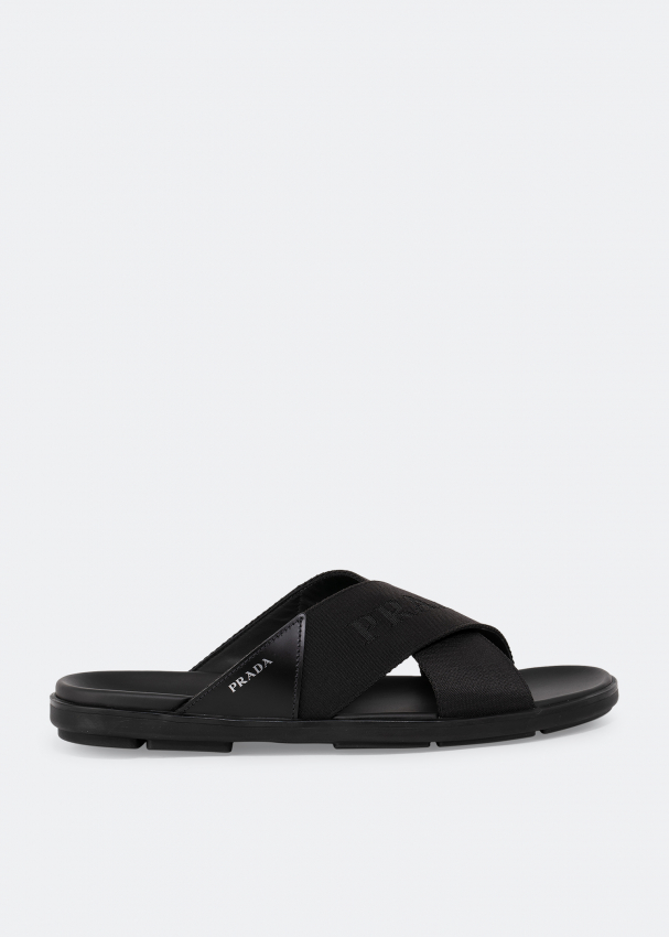 Prada Leather and nylon sandals for Men - Black in Qatar | Level Shoes