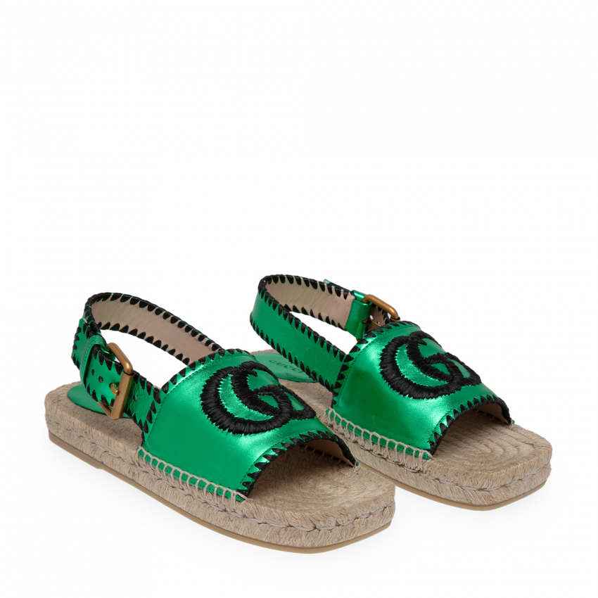 Gucci Metallic leather espadrille sandals for Women - Green in Qatar |  Level Shoes