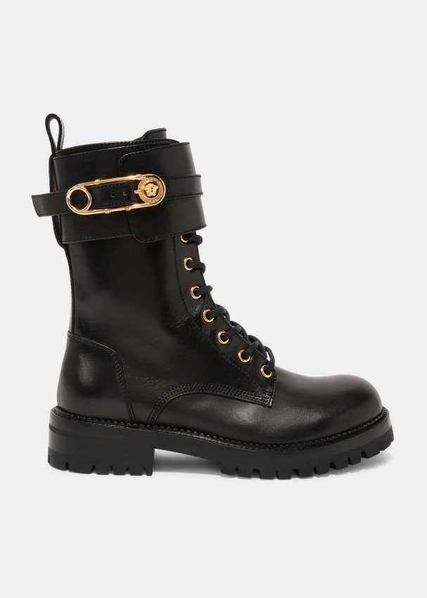 Versace Safety Pin leather boots for Women Black in Qatar Level Shoes